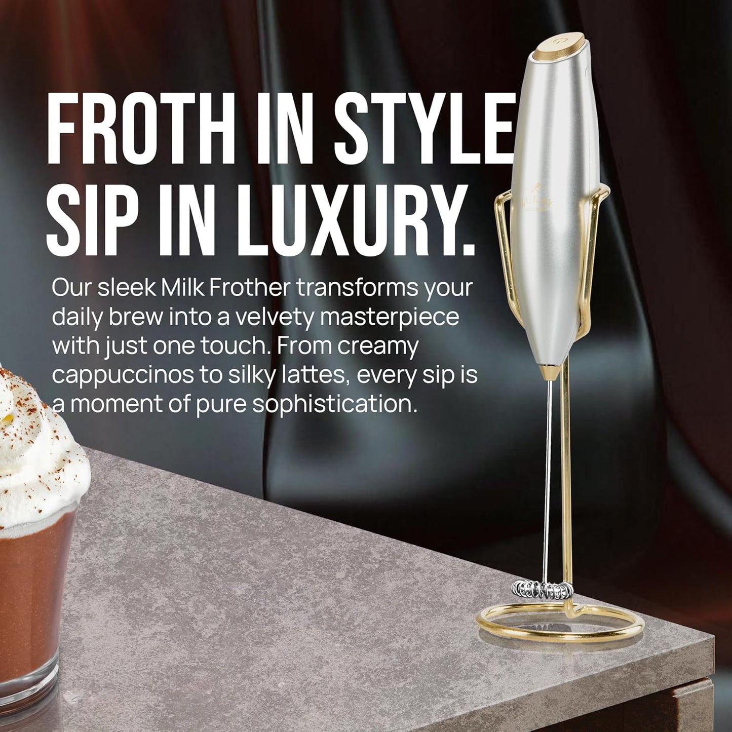 Zulay Kitchen Milk Frother - Luxury Handheld Electric Foam Maker for Coffee & Lattes | Gift-Ready with 4 Duracell Batteries