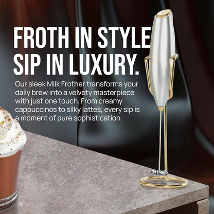 Zulay Kitchen Milk Frother - Luxury Handheld Electric Foam Maker for Coffee & Lattes | Gift-Ready with 4 Duracell Batteries