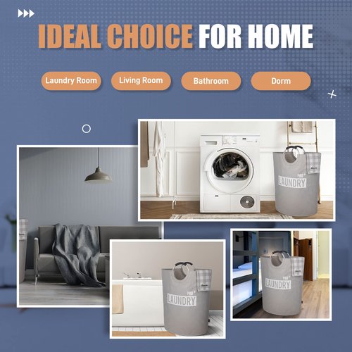 Caroeas Super Large 150L Laundry Basket Pro, Waterproof Laundry Hamper, Collapsible Laundry Basket Easy Storage, Clothes Hamper Stands Up Well, Laundry Bag with Padded Handles (Light Grey)