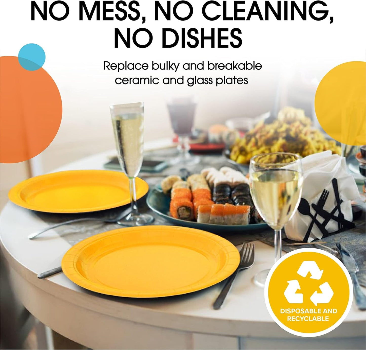 Skiennix Heavy-Duty Yellow Disposable Paper Plates - 9 Inch, 100 Pcs for Parties & Events