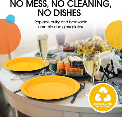 Skiennix Heavy-Duty Yellow Disposable Paper Plates - 9 Inch, 100 Pcs for Parties & Events