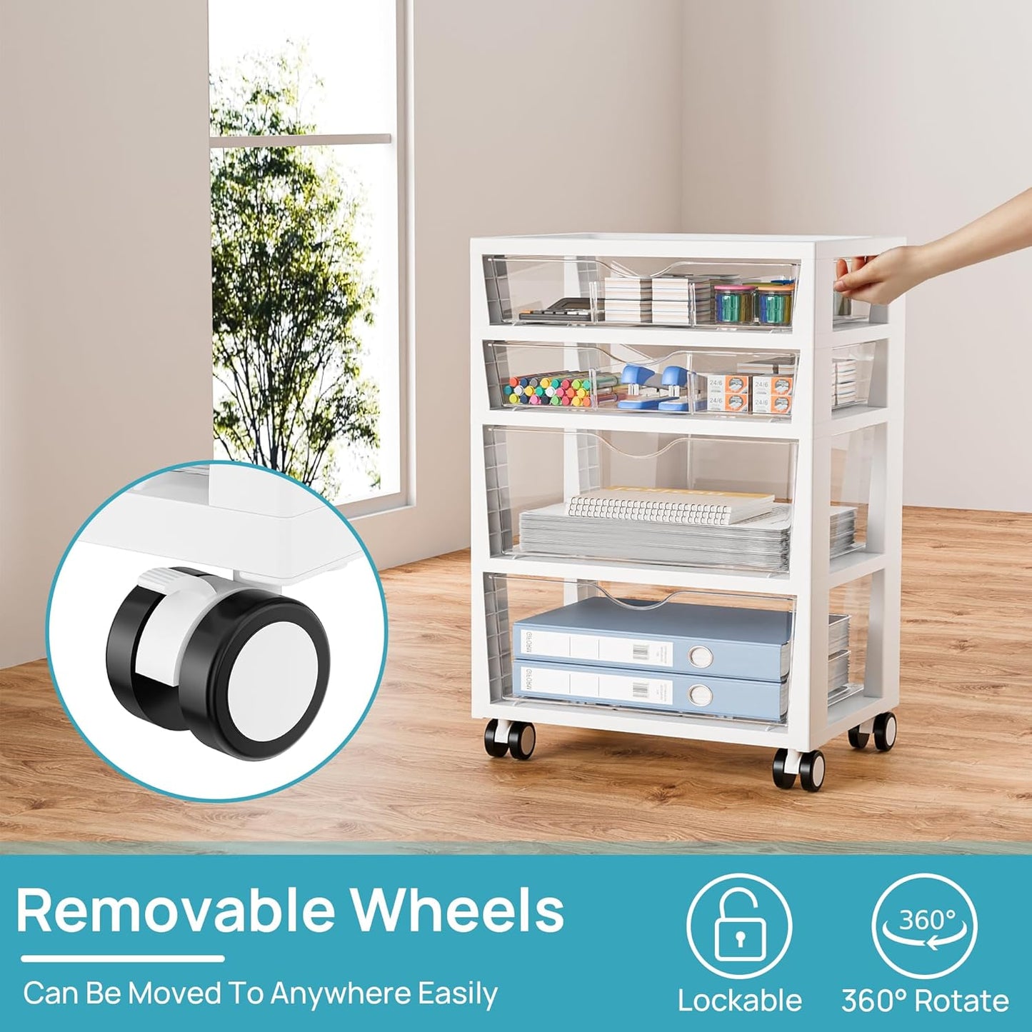 Vtopmart 4-Tier Rolling Drawer Cart - Versatile Storage Organizer for Home, Office, Crafts & Toys