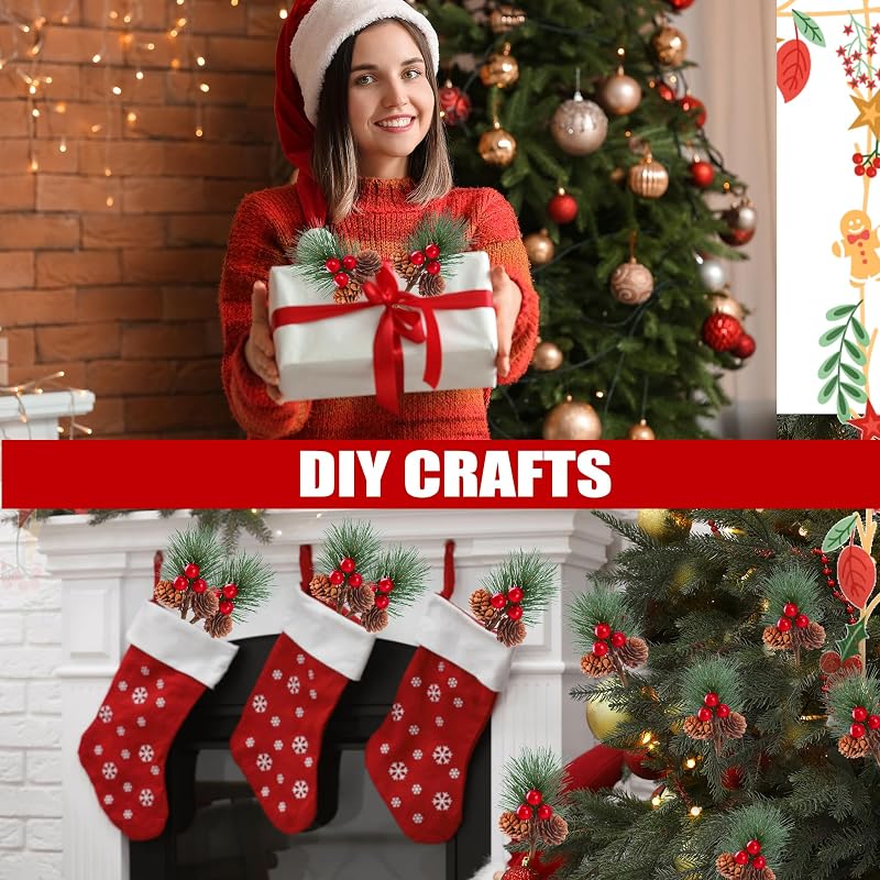 20 Pcs Christmas Fake Pine Branches with Red Berries, Pine Cones & Conifer Picks - Sggvecsy Variation: 20