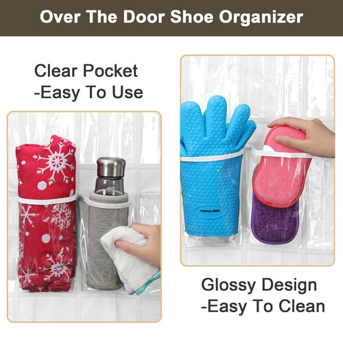 Bofoho Over the Door Shoe Organizer with 24 Crystal Clear Pockets and Metal Hooks – Heavy Duty Hanging Shoe Storage Rack for Closet, Bathroom, Dorm – Space Saving for Shoes, Accessories, Toys (White)
