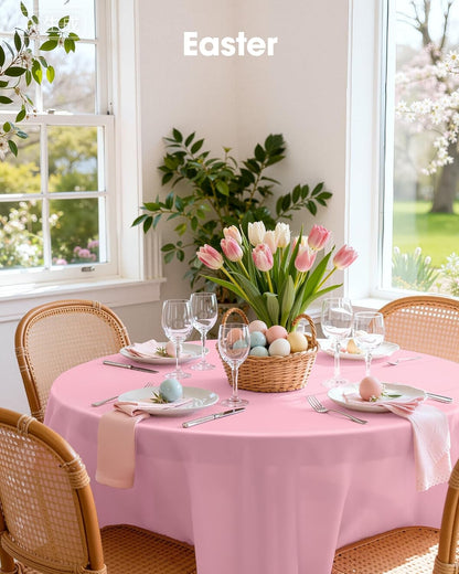 Pureegg Disposable Plastic Table Cloths - 84'' Round, Leakproof & Sturdy, Perfect for Easter and Mother's Day - 10 Pack, Pastel Pink