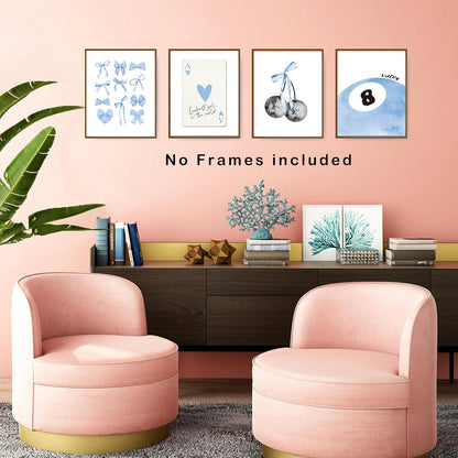 Okaxscm Wall Art Prints Set of 4 - Trendy Light Blue Coquette Decor for Girls' Bedroom | 8x10 Unframed