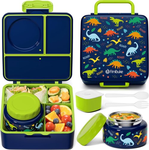 Fimibuke Bento Box - BPA Free & Leakproof Lunch Box with 8.5oz Insulated Food Jar | 3 or 4 Compartment Container for Kids