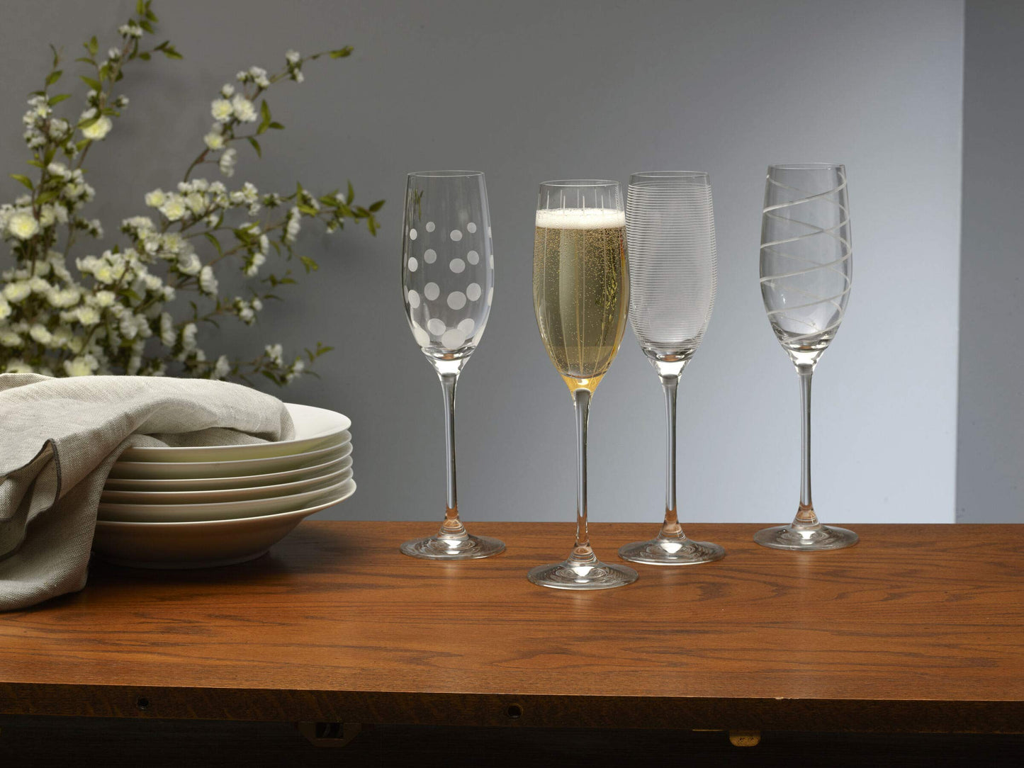 Mikasa Crystal Cheers Champagne Flutes, Set of 4, 8 fluid ounces