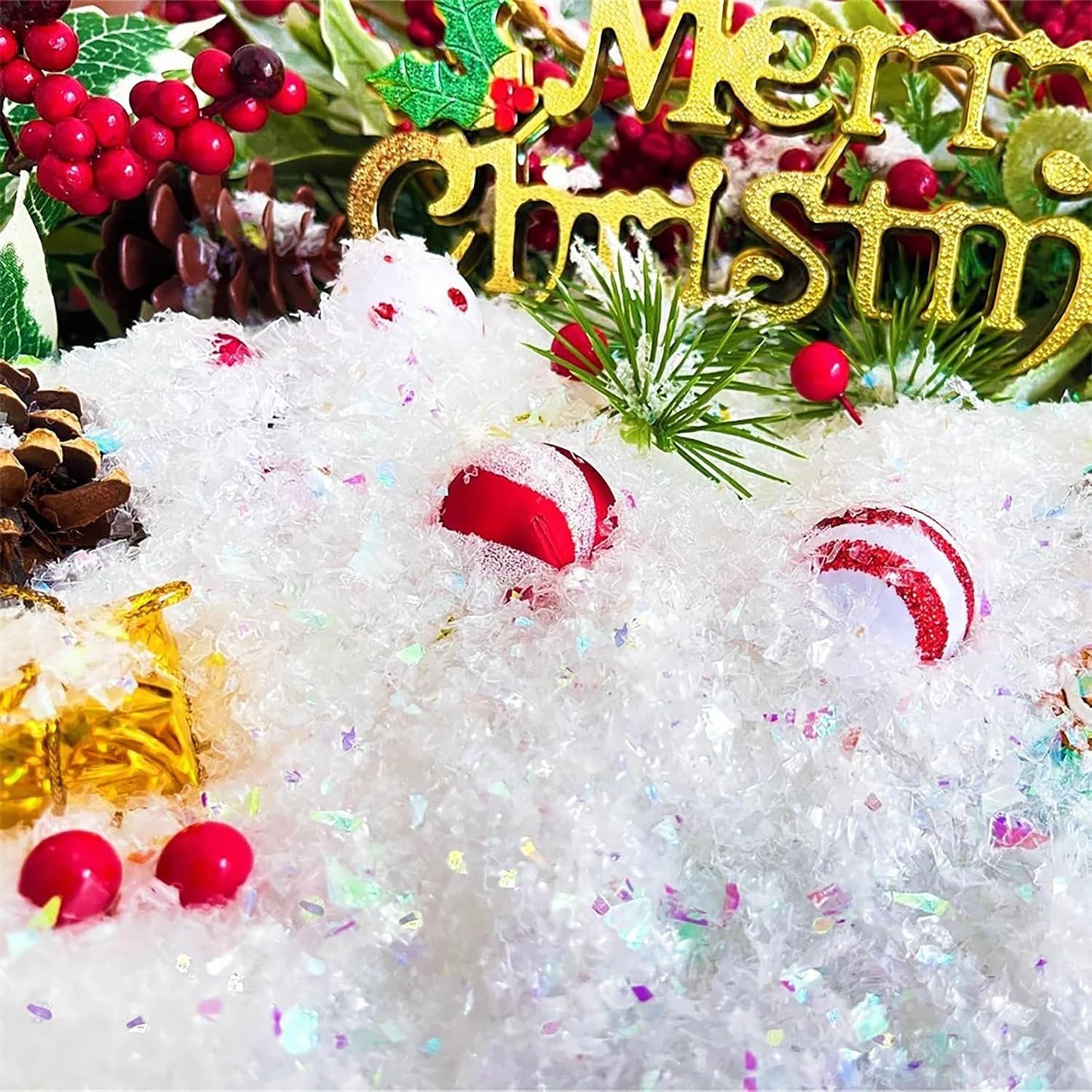 Skiennix Fake Snow Decoration - Sparkling Artificial Flake Snow | 1.76oz Twinkling White Snowflakes