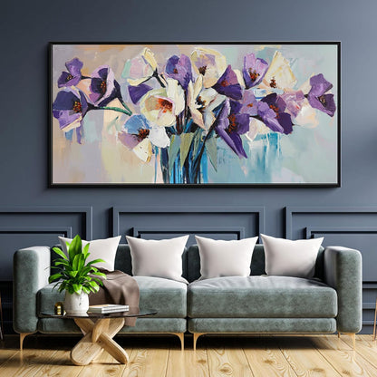 Yiijeah Purple Flower Wall Decoration - 40x20 Inches Floral Artwork for Bedroom & Living Room