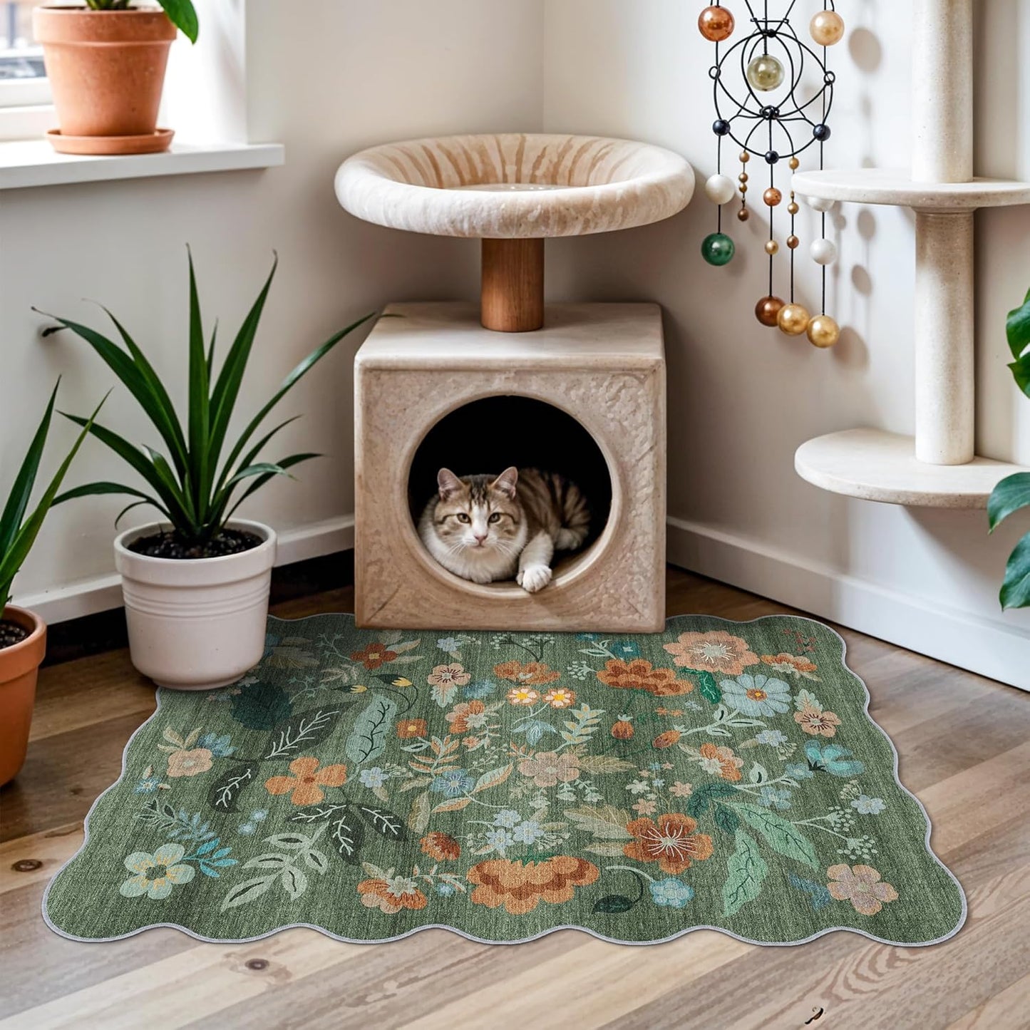 Skiennix Washable Floral Area Rug - Soft Non-Slip Carpet for Entryway & Kitchen | 2x3 Green Design