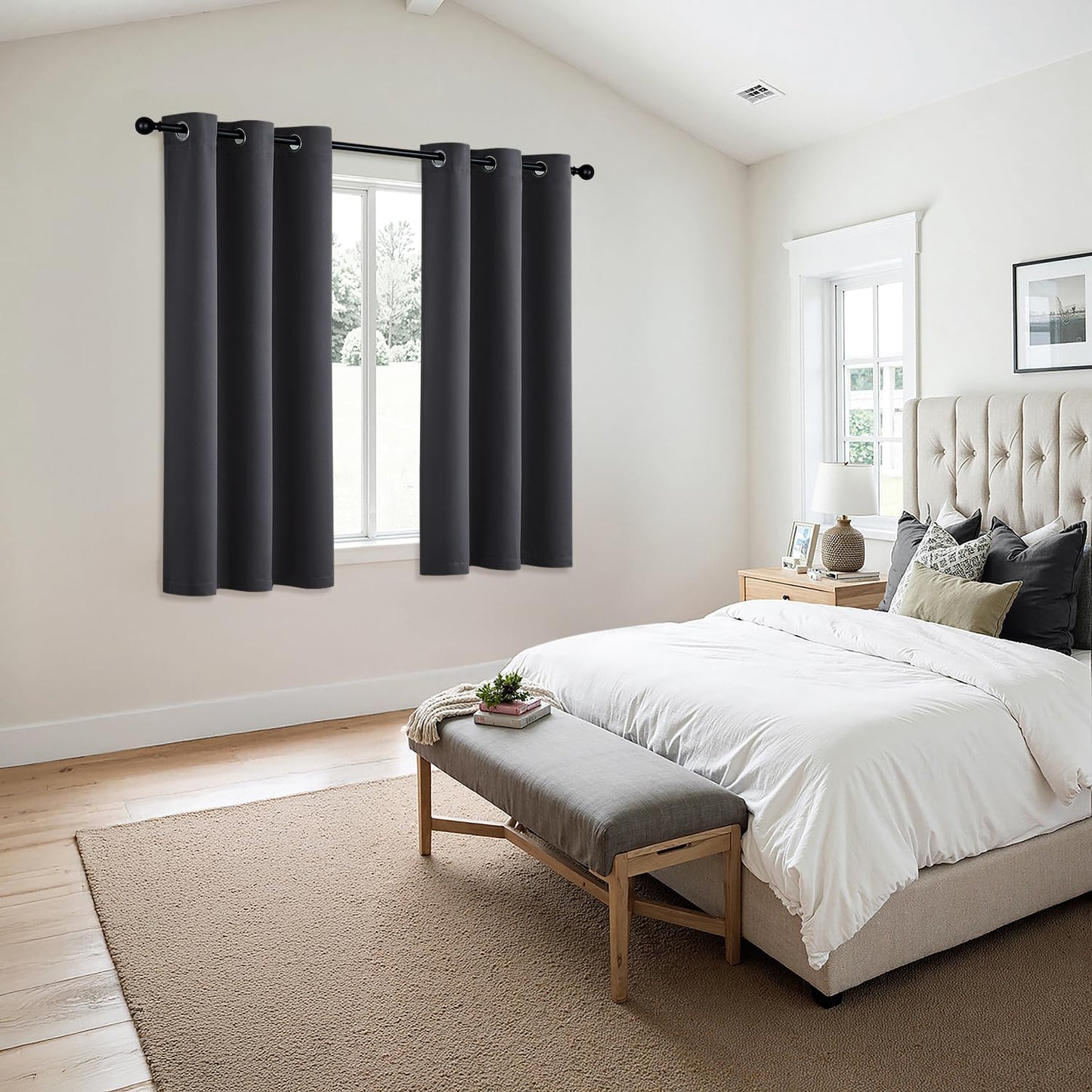 MIULEE Dark Grey Blackout Curtains for Bedroom Living Room 63 Inches Long 2 Panels, Thermal Insulated Room Darkening Drapes Solid Grommet Noise Reduction Light Blocking Window Treatments 34x63 Inch