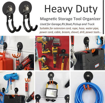 ULIBERMAGNET Heavy Duty Magnetic Hooks - 4 Pack Black J Hooks with Anti-Slip Coating for Tools & More