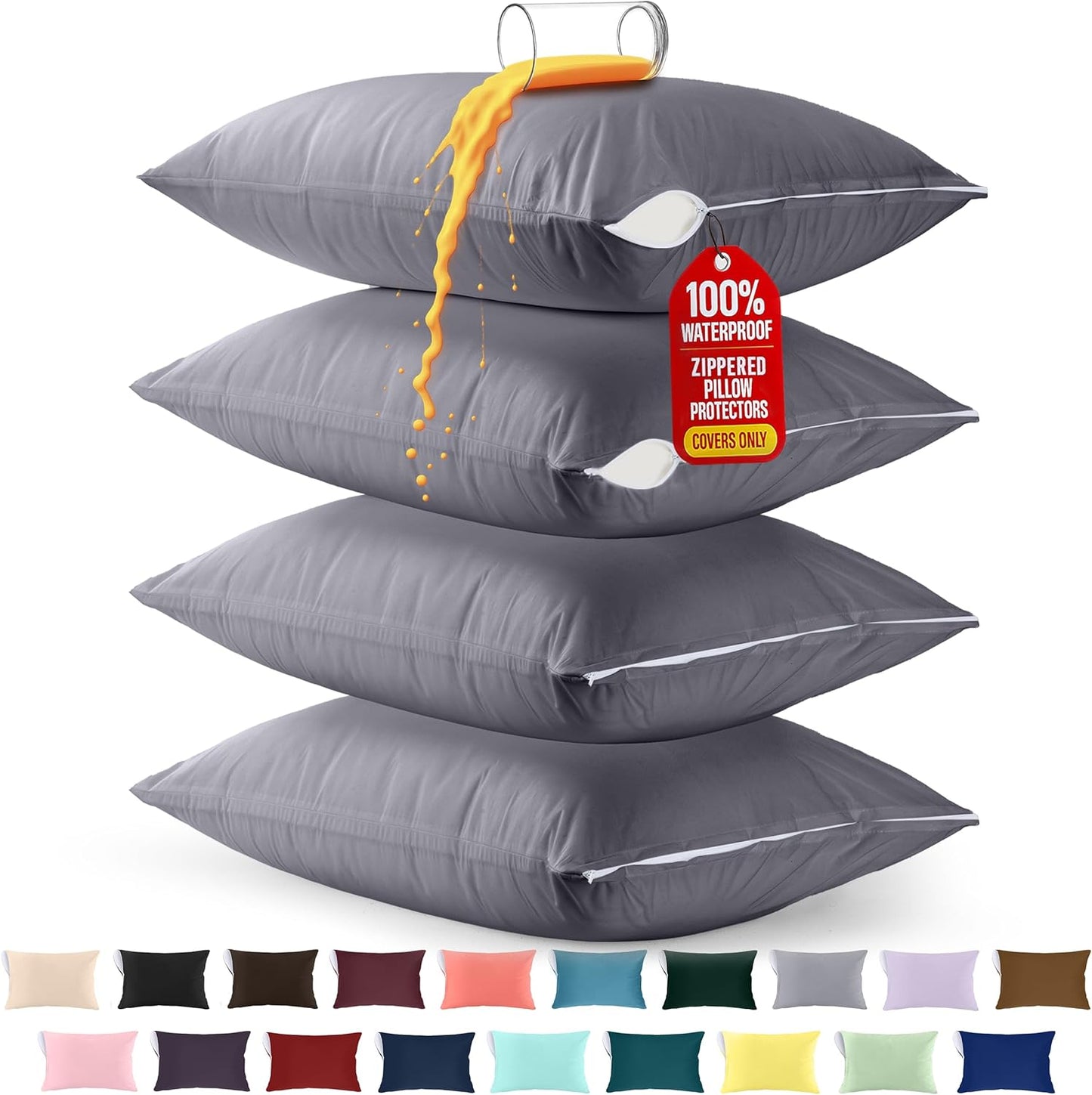 Utopia Bedding Premium Waterproof Pillow Protectors - Bed Bug & Dust Mite Proof, Standard Size (Set of 4) | Gray