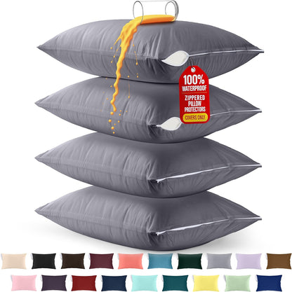 Utopia Bedding Premium Waterproof Pillow Protectors - Bed Bug & Dust Mite Proof, Standard Size (Set of 4) | Gray