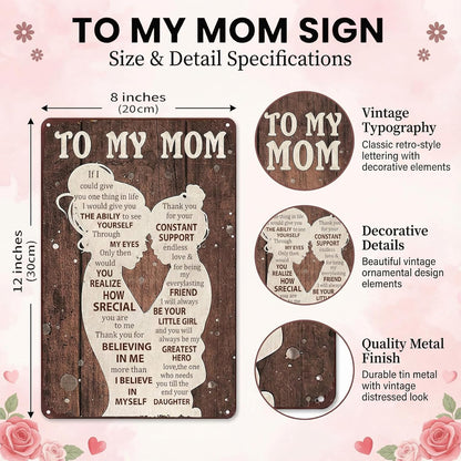 To My Mom Sign - Heartfelt 'I Love You' Gift | Home Decor for Kitchen, Bedroom, Office - 12" x 8"