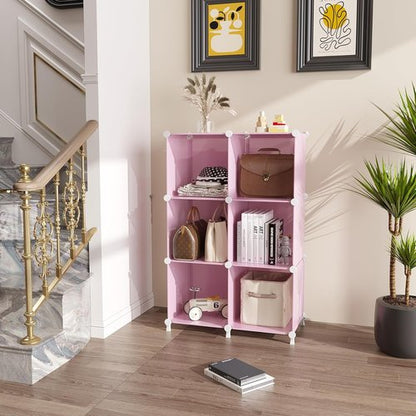 AWTATOS Cube Storage Organizer - Portable DIY Stackable Closet Shelves for Kids - 6 Pink Cubes