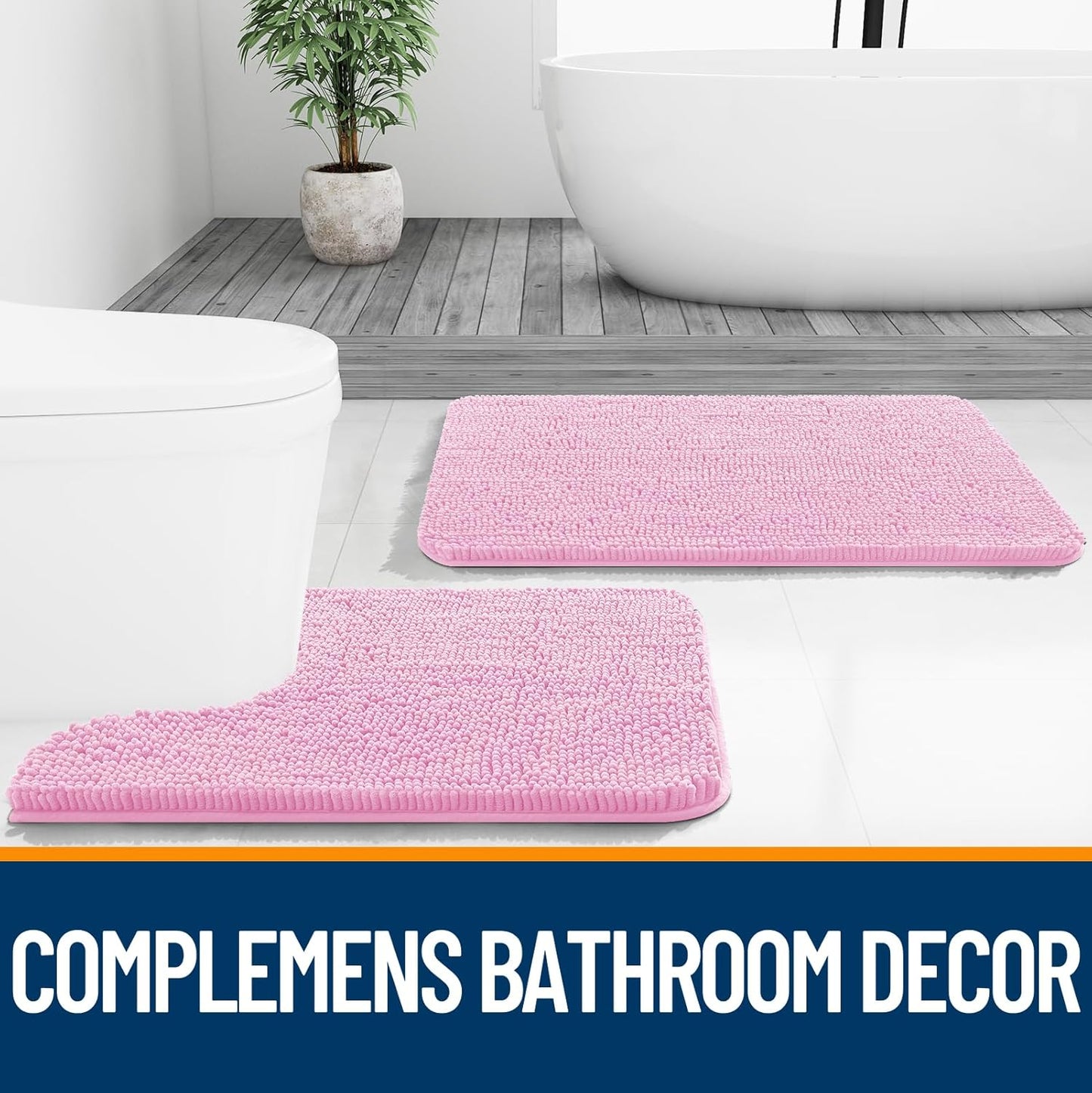 OLANLY Bathroom Rugs - Extra Soft Chenille Bath Mats | Quick Dry, Machine Washable, 30x20, Pink