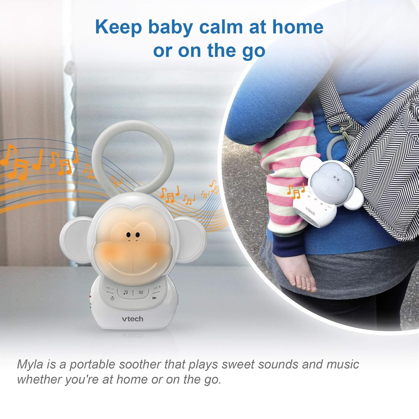 VTech Communications Myla The Monkey Baby Sleep Soother - White Noise Machine with 5 Sounds & Soft-Glow Night Light