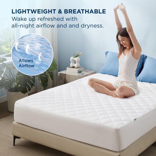 Bedsure King Mattress Protector, Quilted Waterproof Mattress Pad with Deep Pocket up to 22 Inches, Soft Breathable Noiseless Bed Cover, Topper Bed King White for Home, Bedroom, Hotel - White