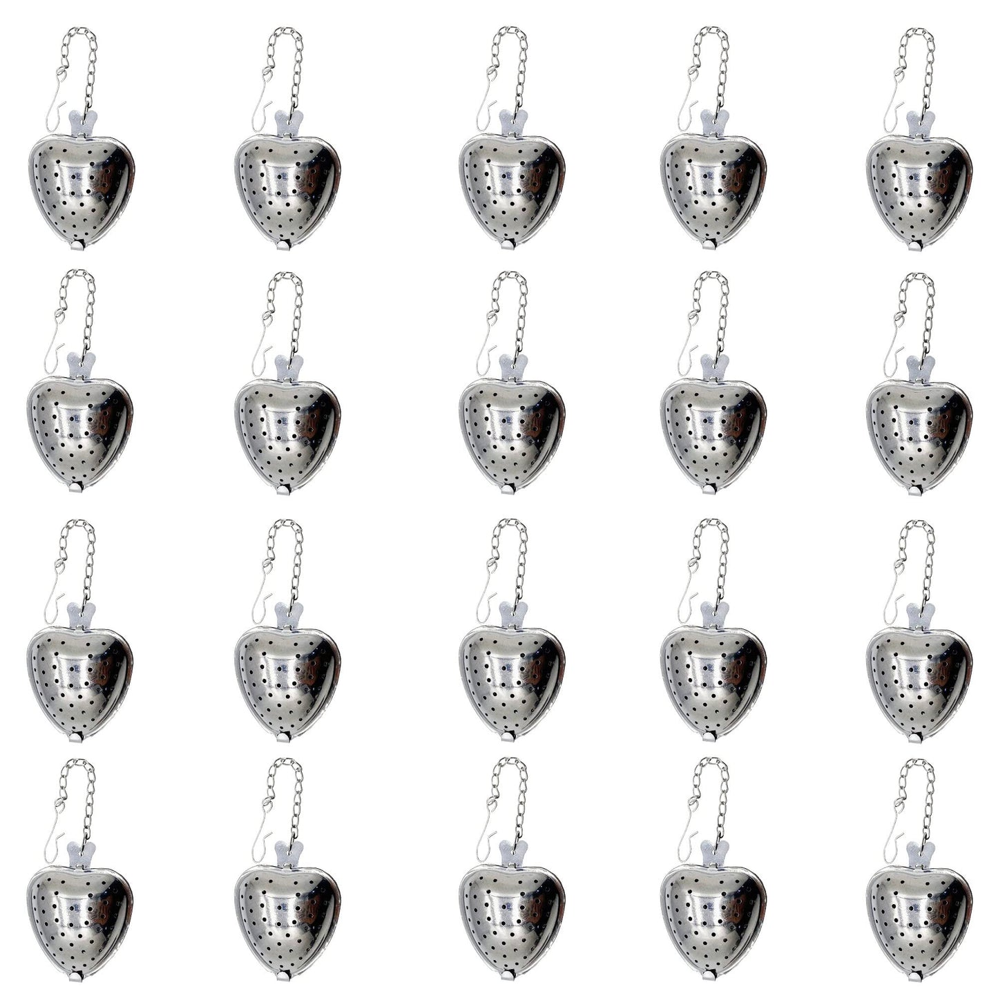 MIAO JIN 20Pcs Stainless Steel Tea Infuser Mesh Heart Shaped Tea Strainer With chain Spoon Sugar Flour Sifters Filters Tea Interval Diffuser for Loose Leaf, Spices, Seasonings