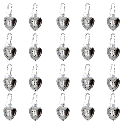 MIAO JIN 20Pcs Stainless Steel Tea Infuser Mesh Heart Shaped Tea Strainer With chain Spoon Sugar Flour Sifters Filters Tea Interval Diffuser for Loose Leaf, Spices, Seasonings