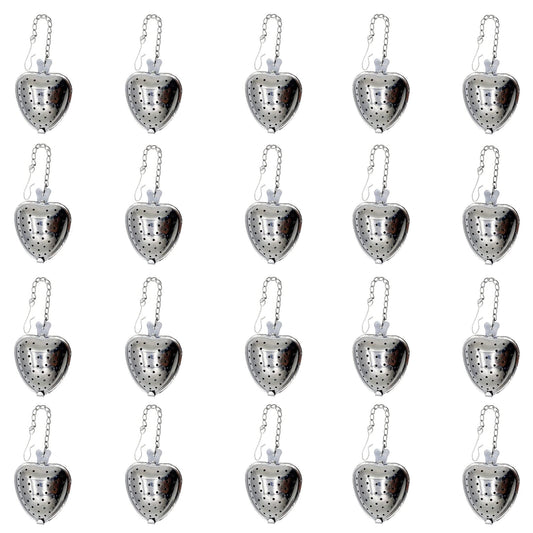 MIAO JIN 20Pcs Stainless Steel Tea Infuser Mesh Heart Shaped Tea Strainer With chain Spoon Sugar Flour Sifters Filters Tea Interval Diffuser for Loose Leaf, Spices, Seasonings