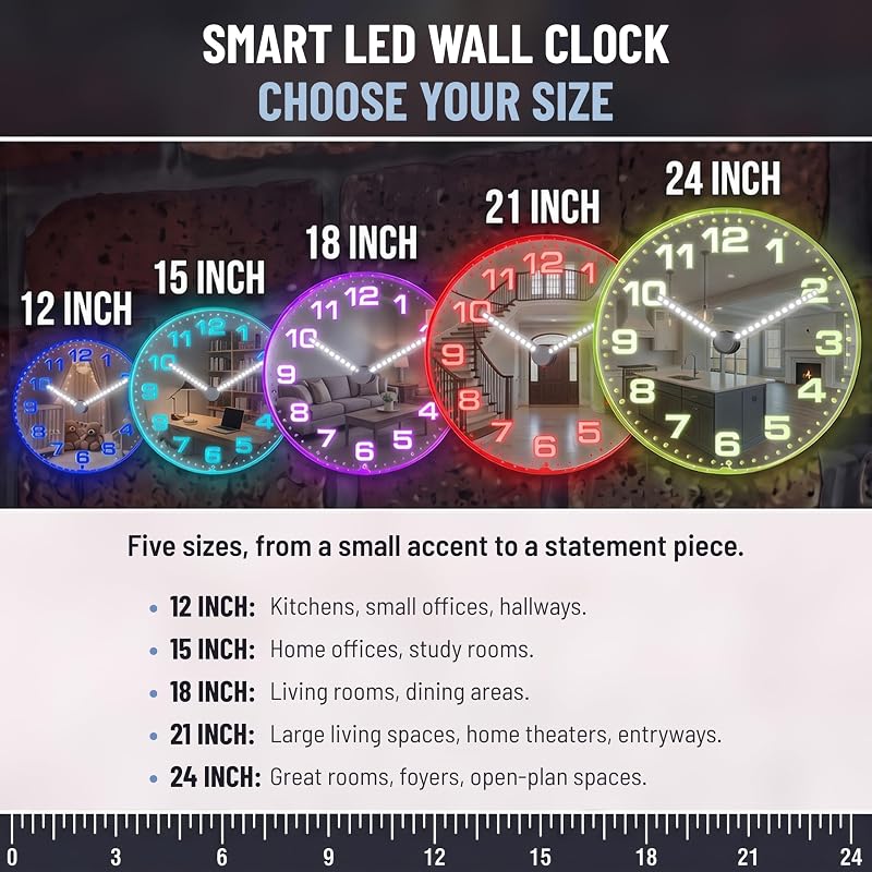 AdvPro GlowHands LED Neon Wall Clock - 18 Inch with RGB App & USB Power (Variation: Classic 1-12+18")