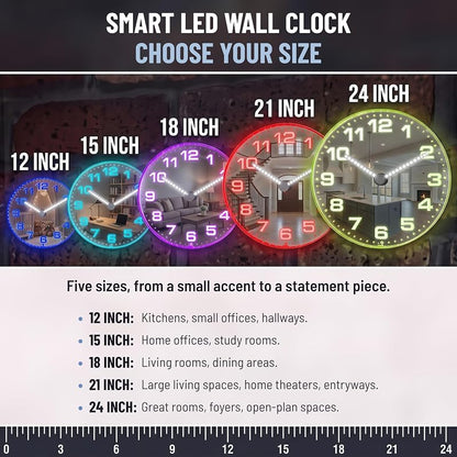 AdvPro GlowHands LED Neon Wall Clock - 18 Inch with RGB App & USB Power (Variation: Classic 1-12+18")