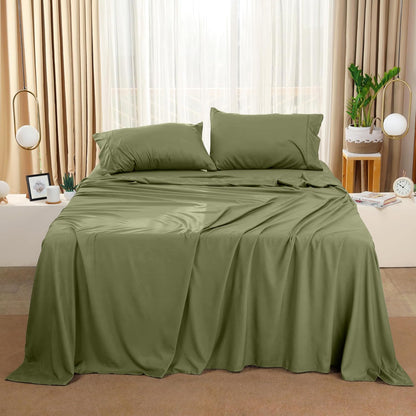 Utopia Bedding Queen Size Sheet Set - Soft & Breathable Microfiber, 4-Piece in Olive | Oeko-Tex Certified