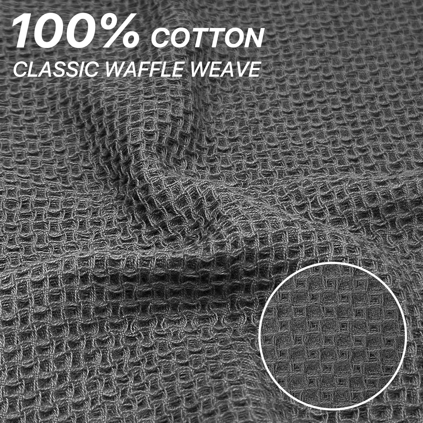 Skiennix 100% Cotton Waffle Weave Kitchen Towels - Ultra Soft & Absorbent 8 Pack | Quick Drying, Dark Grey, 12x12 Inches