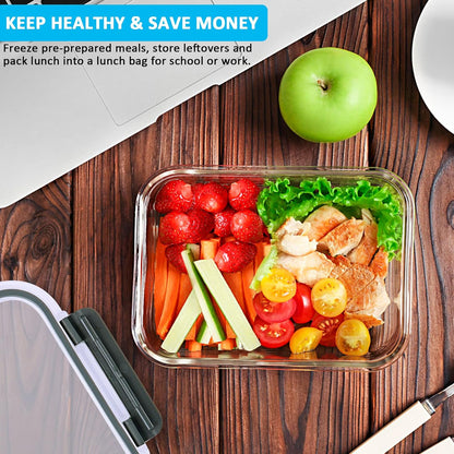 Skiennix Glass Meal Prep Containers - 30 Oz Airtight Lunch Containers with Snap Locking Lids | 5-Pack Set