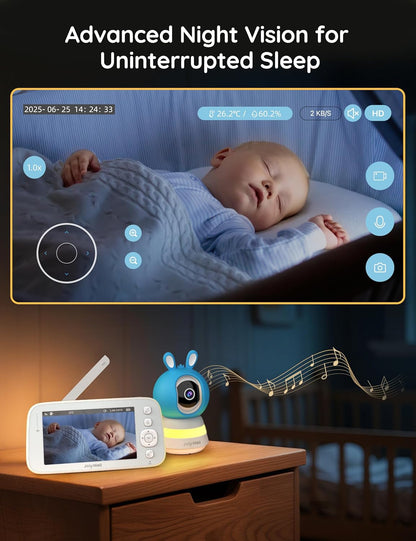 Skiennix 2K Baby Monitor - WiFi Camera with App Control, Night Vision & 2-Way Talk | 5" Display
