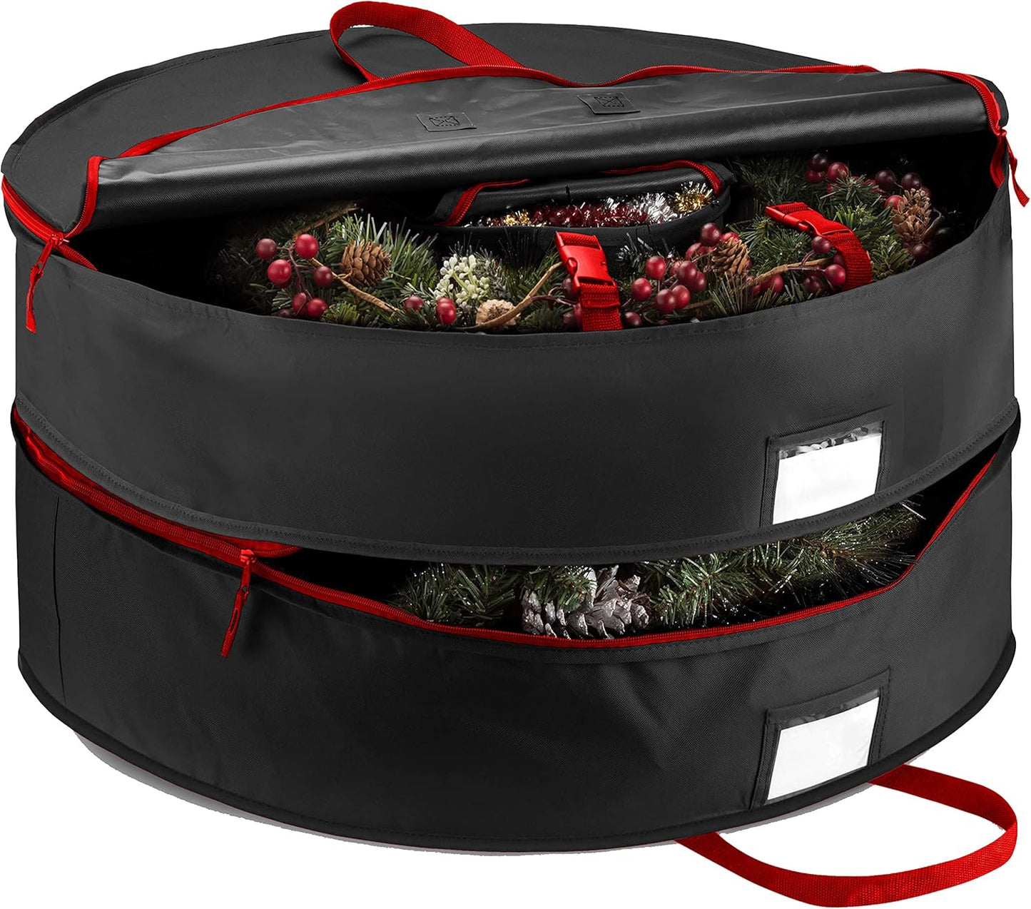 ZOBER Wreath Storage Bag - 30 Inch Capacity for 2 Wreaths | Durable 600D Oxford Fabric - Black