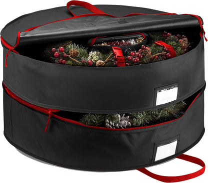 ZOBER Wreath Storage Bag - 30 Inch Capacity for 2 Wreaths | Durable 600D Oxford Fabric - Black