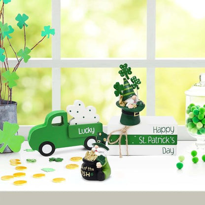 Gift Boutique St. Patrick’s Day Leprechaun Gnome Figurines - Set of 2 Irish Lucky Tabletop Decor with Gold Pot & Shamrocks