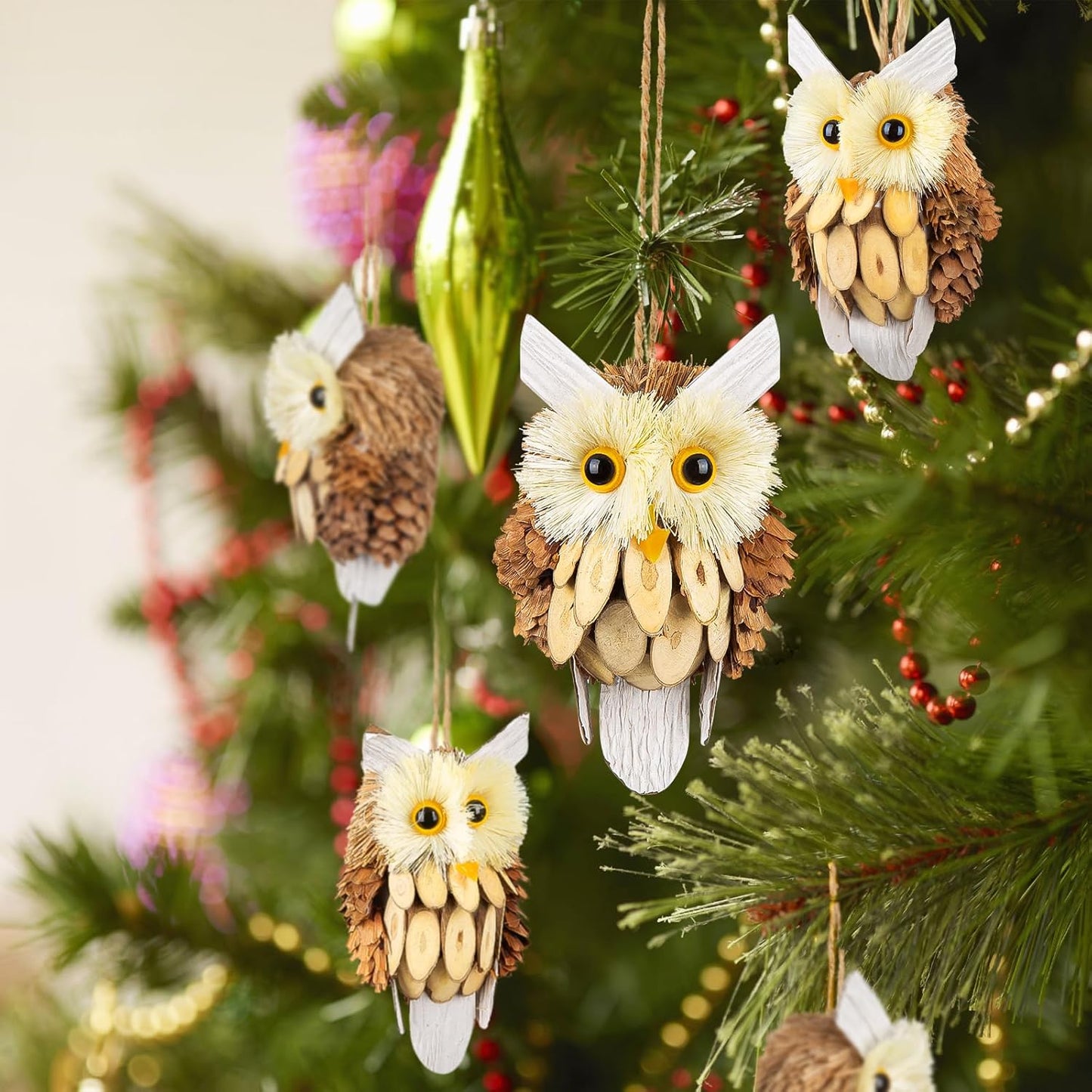 Woodland Christmas Ornaments by [Brand Name] - Handmade Owl Decorations for Rustic Trees | 4-Piece Set