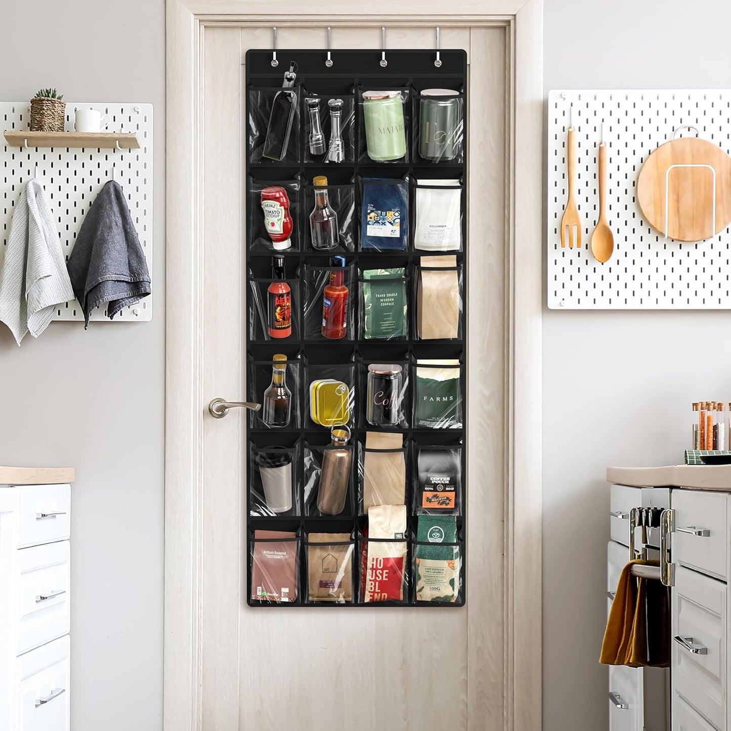 Simple Houseware Over The Door Shoe Organizer - 24 Large Clear Pockets, Black (56" x 22.5")