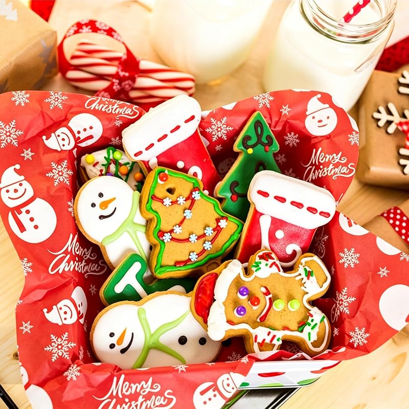 Christmas Wax Paper Sheets 150-Pack 9.8 x 9.8in - Food Safe, Oil Proof, Microwave & Freezer Ready - Red Green Blue Variation
