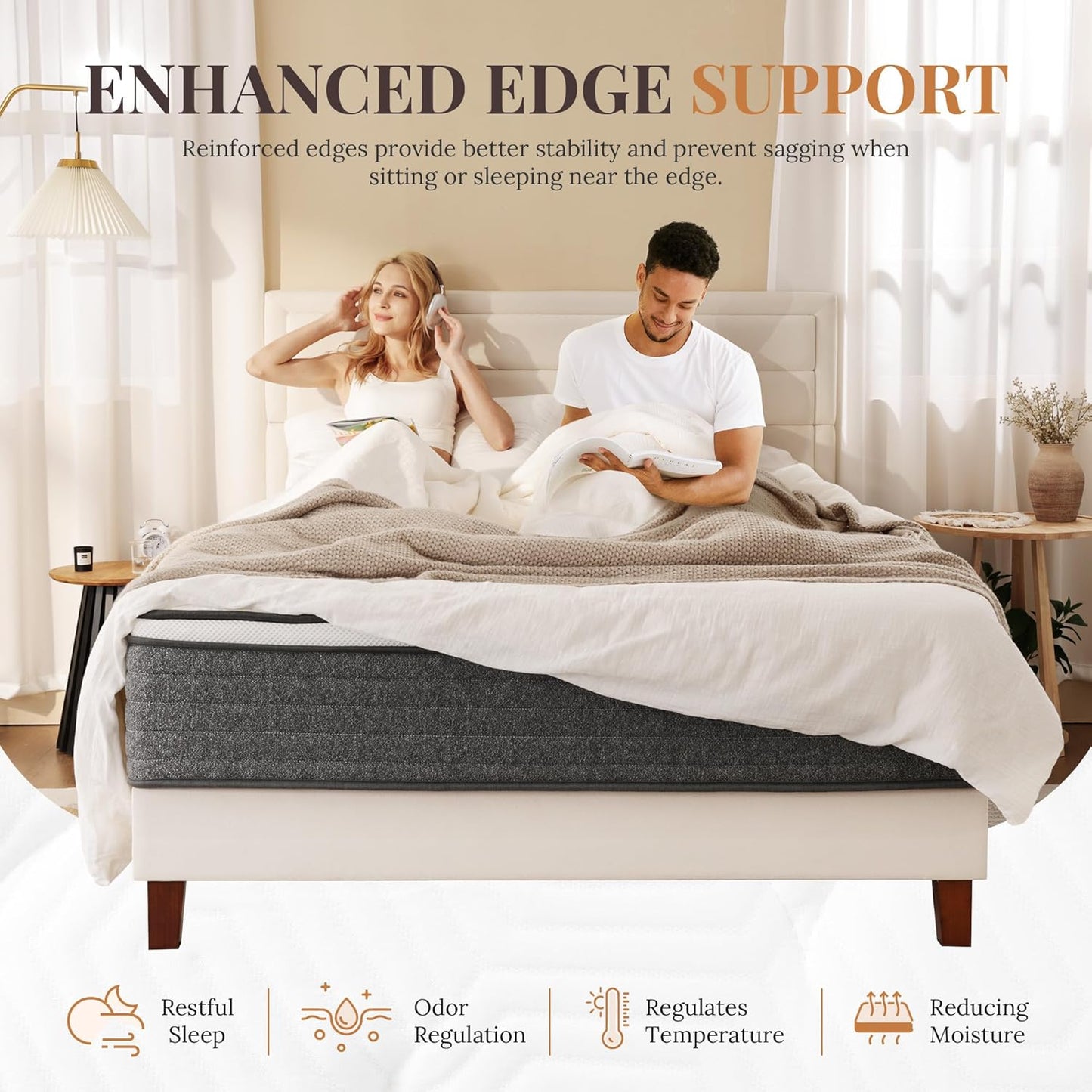 CH Charme House Twin Mattress - 10 Inch Hybrid Foam & Pocket Springs | Medium Feel, Fiberglass Free, Extra Edge Support