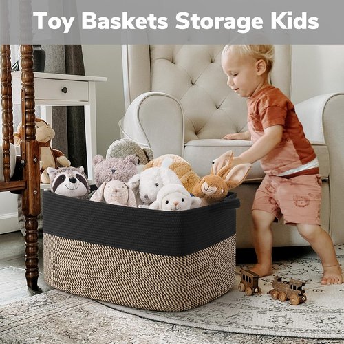 Goodpick Large Wicker Storage Basket - 22" x 17" x 12" | Versatile Organizer for Toys & Laundry