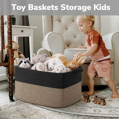 Goodpick Large Wicker Storage Basket - 22" x 17" x 12" | Versatile Organizer for Toys & Laundry