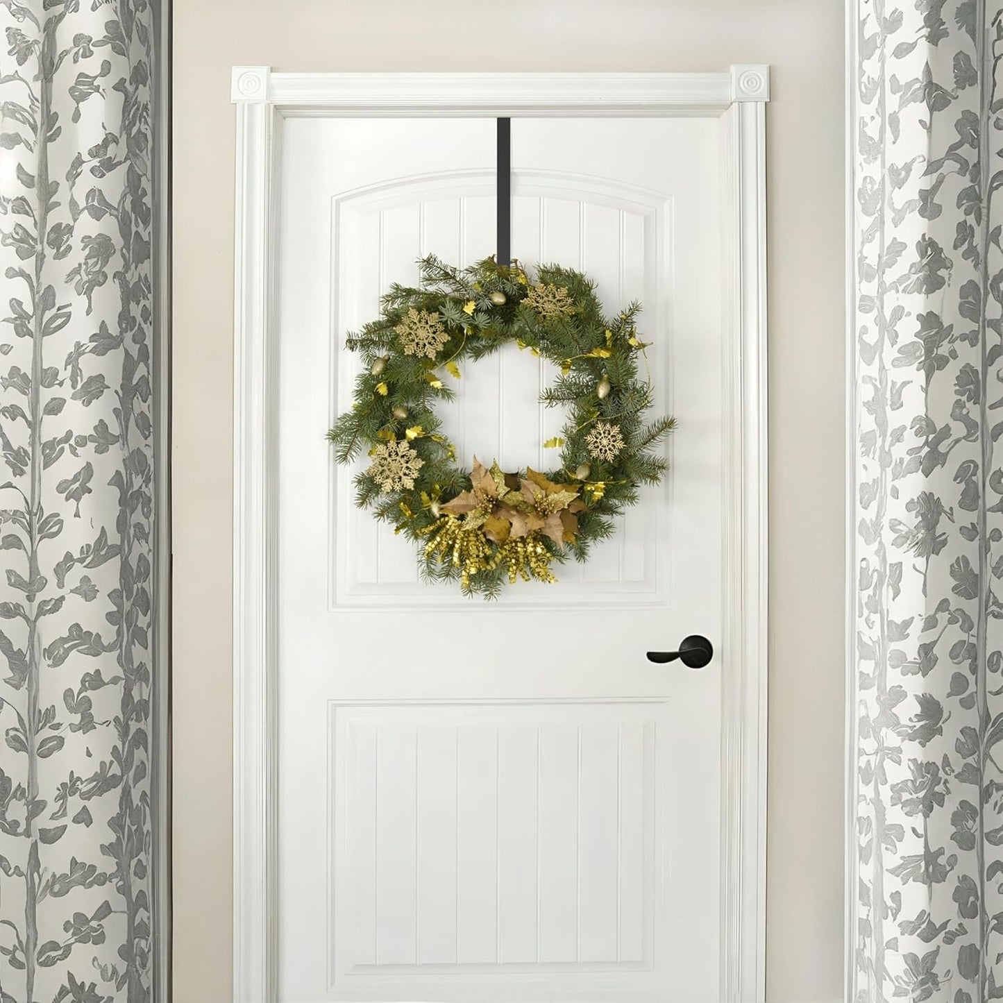 Skiennix Wreath Hanger - 12" Over Door Hook for Coats, Bags & Seasonal Decor | Black