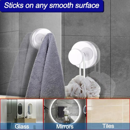 Bntuk Suction Cup Hooks for Shower, Removable Towel Hooks for Bathroom Window Glass Door Wall, Bath Robe Looafh Hook for Hanging - 2 Pack, White