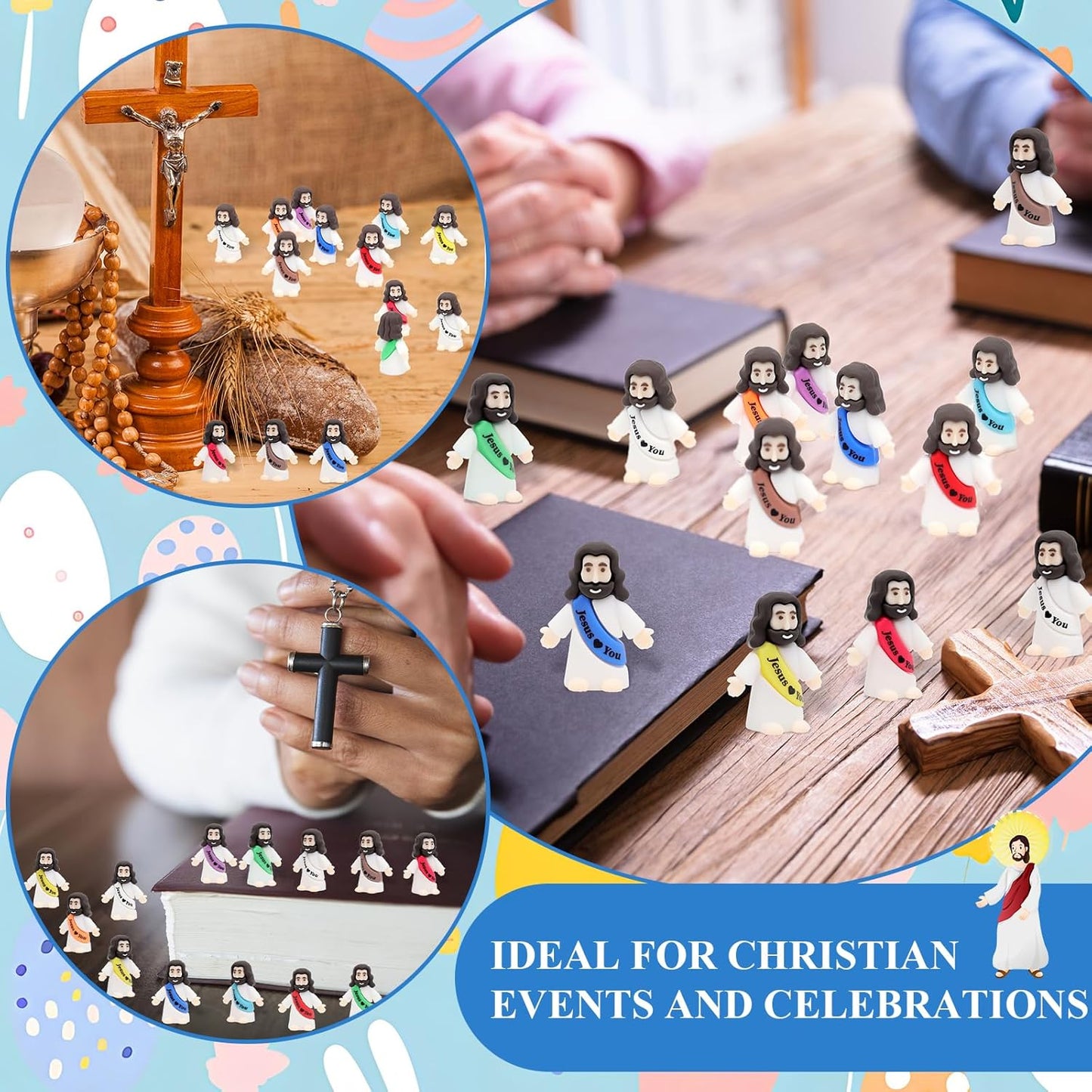 Owurha Jesus Love You Mini Figures - 100 Pcs Tiny Religious Figurines for Parties & Gifts
