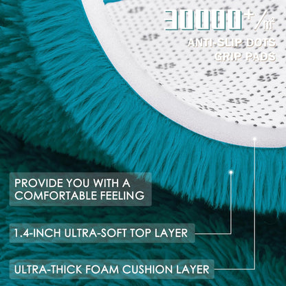 OLANLY Teal Round Area Rug - Soft, Fluffy, Machine Washable 4 ft Circle Carpet for Bedroom & Living Room