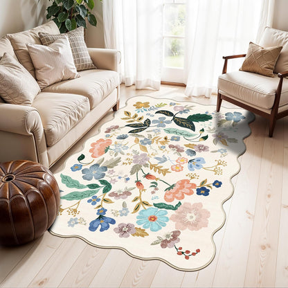 Skiennix Washable 3x5 Area Rug - Ultra Soft Floral Carpet for Kitchen & Nursery | Anti-Slip Elegance in Cream