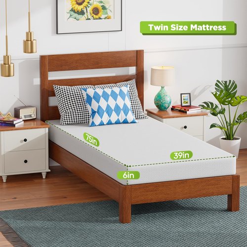 FDW 6 Inch Twin Mattress - Medium Firm Foam Support | Breathable, Comfortable & Washable Cover