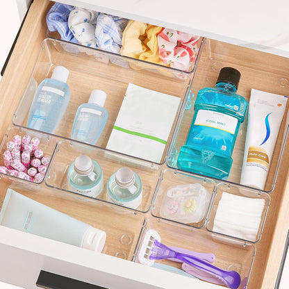 Vtopmart Clear Plastic Drawer Organizers Set - 25 PCS Versatile Storage Bins for Makeup, Bathroom & Kitchen