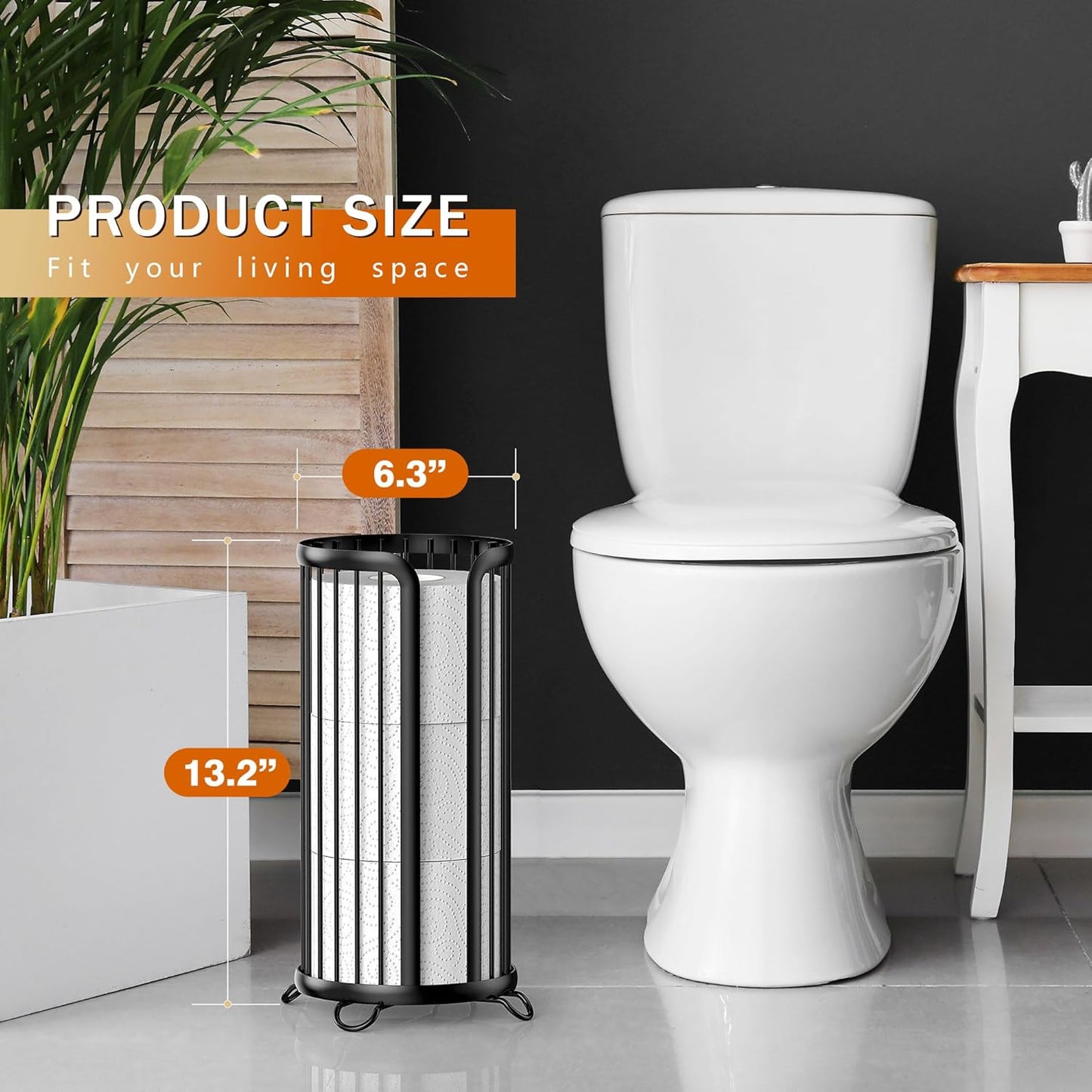 Modern Black Toilet Paper Holder Stand | Freestanding Tissue Organizer for Mega Rolls